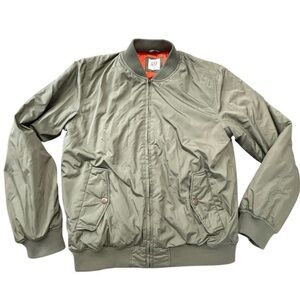 GAP Olive Green Bomber Jacket Orange Quilted Lining Size M Military Inspired